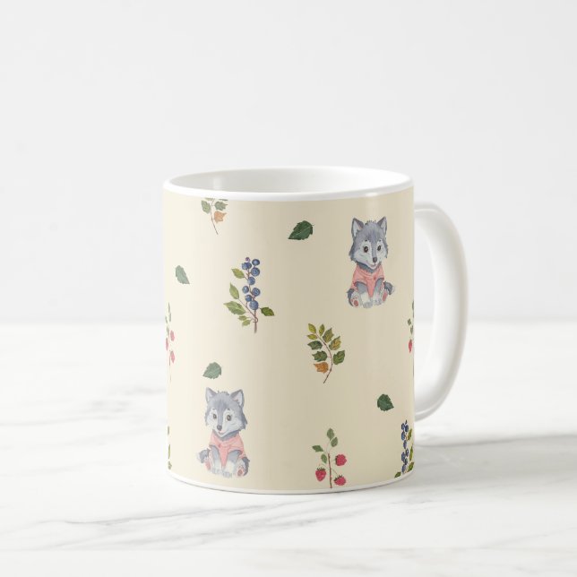 Mug Loup adorable et Motif de baies forestières (Devant droit)