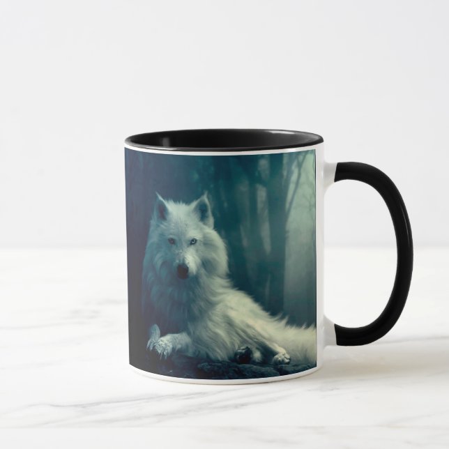 Mug Loup blanc dans la forêt nocturne (Droite)