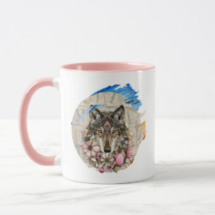 Mug Loup Bohème Floral avec Accents de Peinture