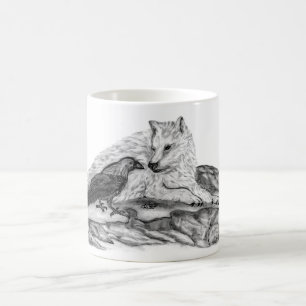 Mug Loup et corbeau - Design noir et blanc