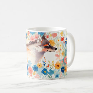 Mug Loup fantaisiste dans un jardin fleuri en fleurs