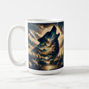 Mug Loup hurlant sur la lune une nuit nuageuse