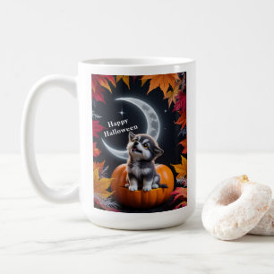 Mug Loup mignon avec Crescent Moon nuit automne scen