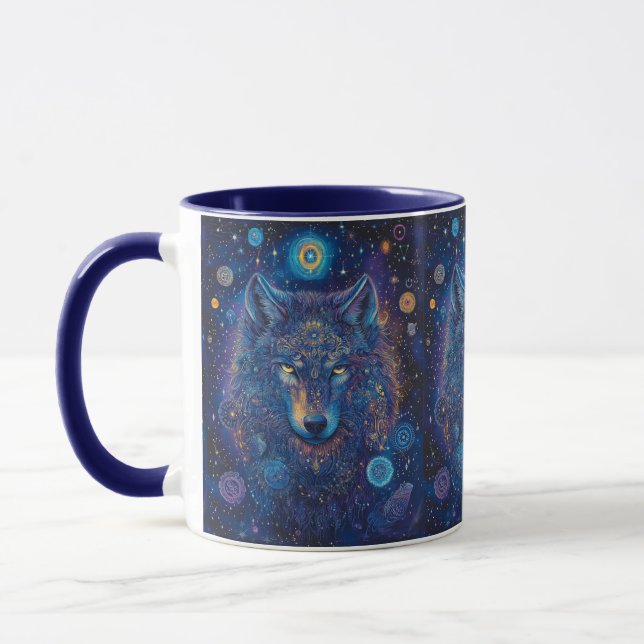 Mug Loup noir avec le ciel magique de Mandala (Gauche)