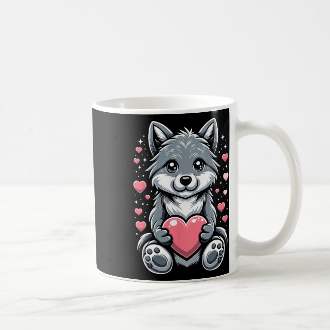 Mug Loup tenant un cœur Saint-Valentin Jolies loups Va (Droite)