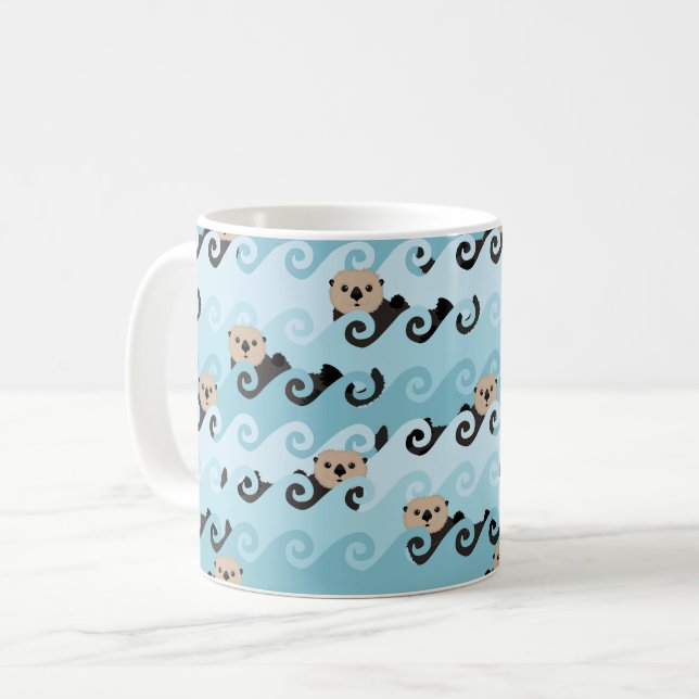 Mug Loutres de mer mignonnes montant les vagues (Devant gauche)