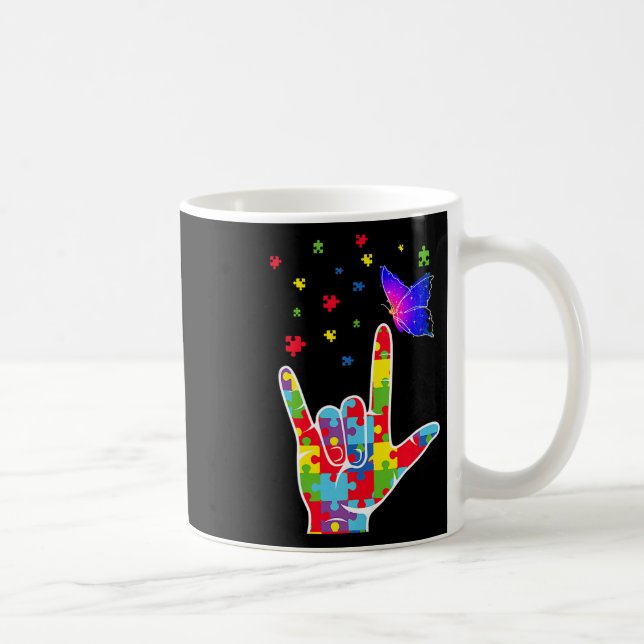 Mug Love Asl Sign Language Puzzle Butterfly Autism Awa (Droite)