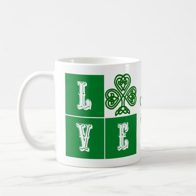 Mug Love Celtic Coeurs Shamrocks Irlande Motto (Gauche)