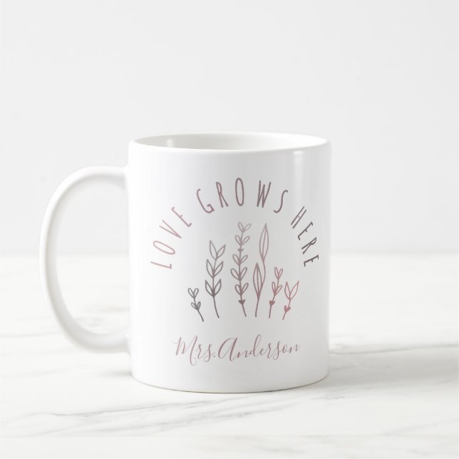 Mug Love Grows ici Jardin avec nom (Gauche)