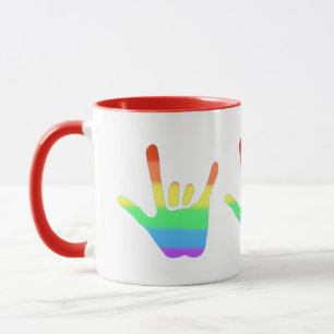 Mug Love Hand Sign Language in Rainbow Color Blends