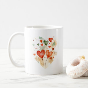 Mug Love Hearts dans un style classique en aquarel