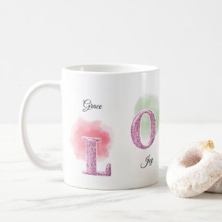 Mug LOVE Initial Nom Personnalisé Conception Aquarelle
