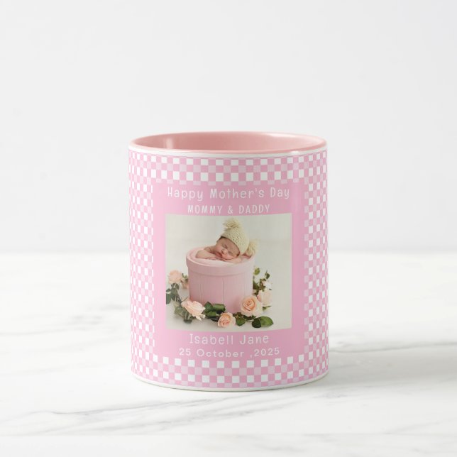 Mug Love Mom Simple Elegant girly Blanc & rose photo (Centre)