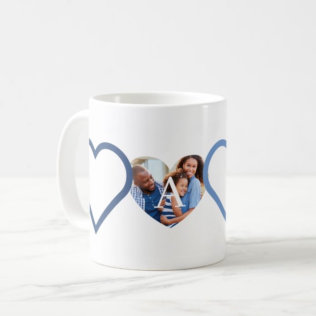 Mug Love Papa Grand-Père Bleu Coeur Photos Collage (Devant gauche)