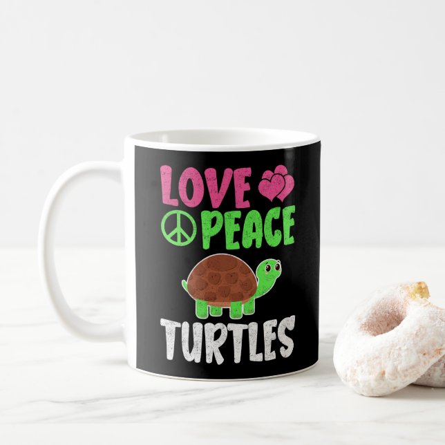 Mug Love Peace Turtles Cute Zoo Animaux Tortues Lover (Avec donut)