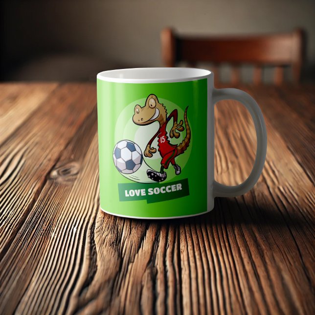 Mug Love Soccer mignon Gecko Drôle Joueur de football (Créateur téléchargé)