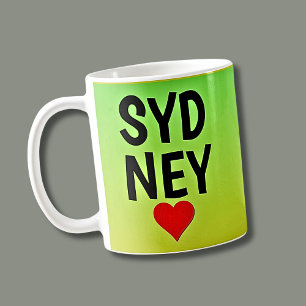 Mug Love Sydney (ou votre texte) Heart on Green Gold