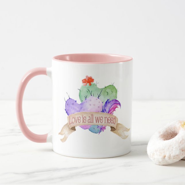 Mug Love Watercolor Cactus (Avec donut)