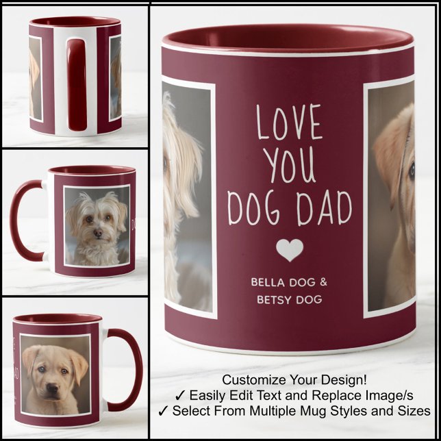 Mug Love You Chien Papa Photos Modern Maroon C31 & Bla (Créateur téléchargé)