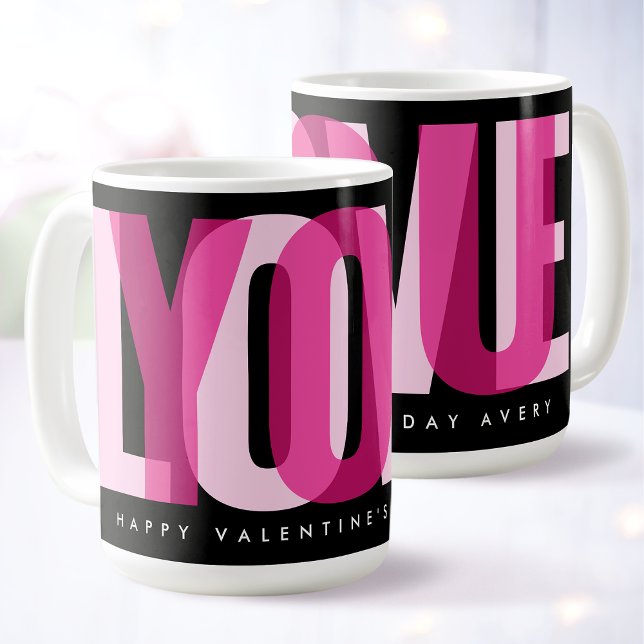 Mug Love You Custom Happy Valentine's Day Pink Black (Créateur téléchargé)