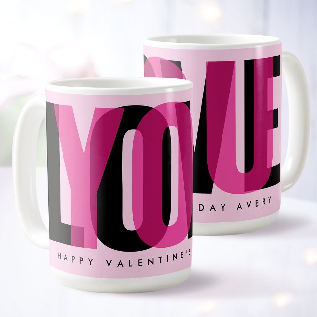 Mug Love You Custom Name Happy Valentine's Day Pink (Créateur téléchargé)