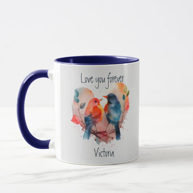 Mug Love You Forever Lovebirds Personnaliser Nom (Gauche)