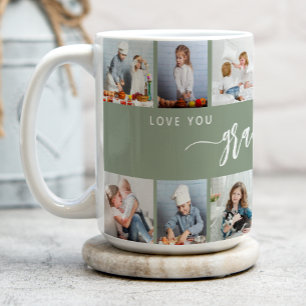 Mug Love You Grandma 12 Collage de Photos Vert Sauge