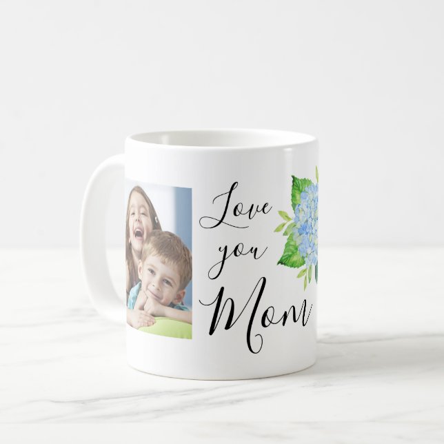 Mug Love You Maman Photos de famille Hydrangea (Devant gauche)