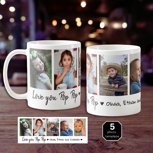 Mug Love You Pop Pop Grandchildren 5 Photo Collage (Love You Pop Pop Grandchildren 5 Photo Collage Coffee Mug
)