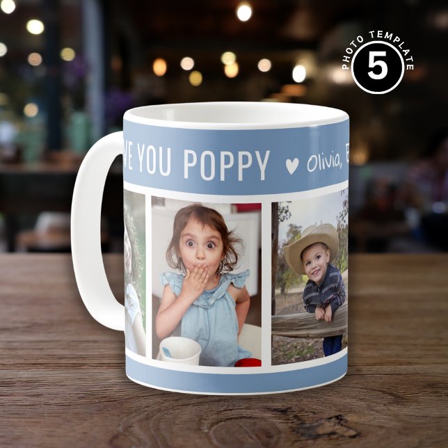 Mug Love You Poppy Grandkids 5 Photo Collage Bleu (Créateur téléchargé)