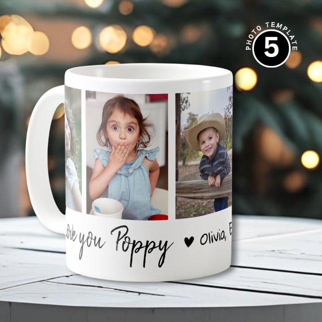 Mug Love You Poppy Grandkids Names 5 Photo Collage (Créateur téléchargé)
