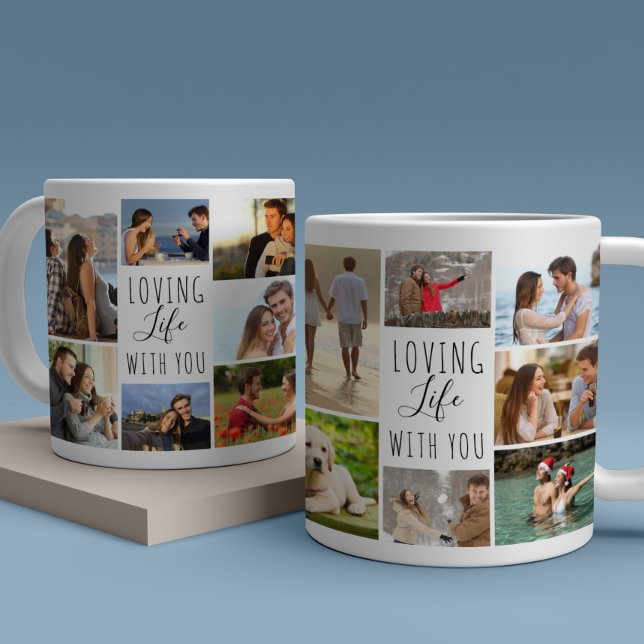 Mug Loving Life With You 14 Photo Collage Blanc (Loving Life with You photo collage mug)