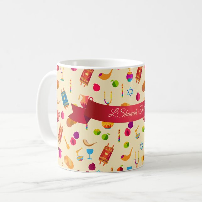 Mug L'Shana Tova ! Rosh Hashanah Motif du Nouvel An (Devant gauche)