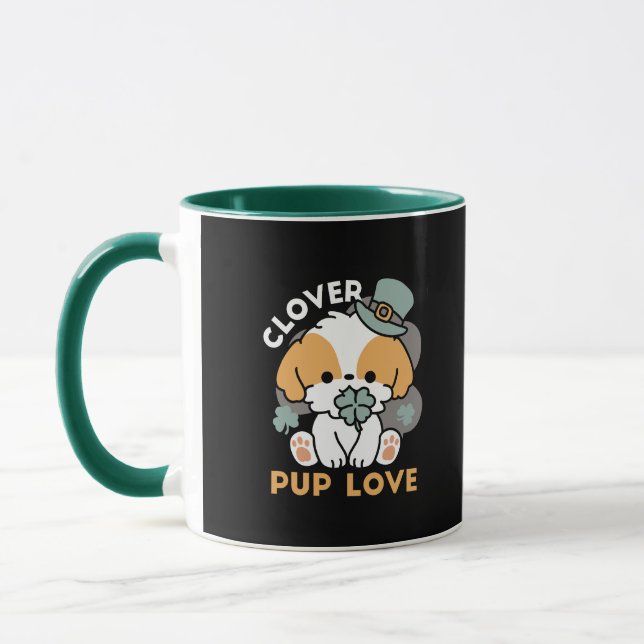 Mug Lucky Pup with Clover - St. Patrick's Day Cadeau (Gauche)