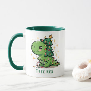 Mug Lumière de dinosaure de Noël Fête drôle Rex d'arbr