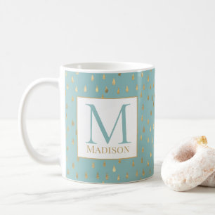 Mug Lumière Vert Or Raindrop Moderne Monogramme tendan