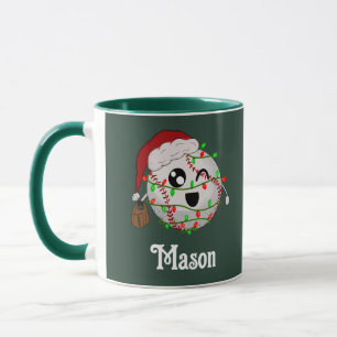 Mug Lumières de Noël Personnalisées avec Nom Baseball