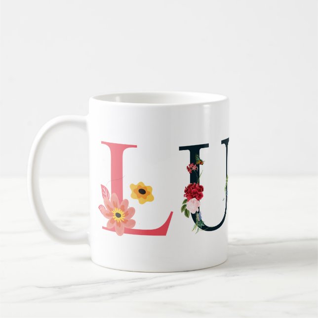 Mug LUNA Nom Art Avec Fleurs Brodées (Gauche)