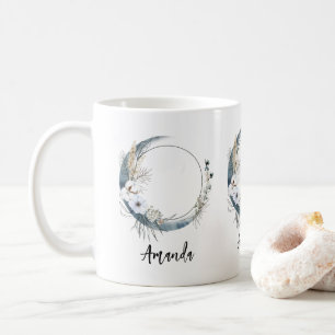 Mug Lune de croissant bleu avec fleurs blanches