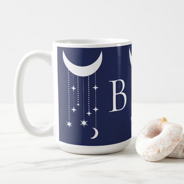 Mug Lune et étoiles violet nuit perles de ciel monogra (Avec donut)