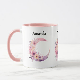 Mug Lune rose Croissant avec de jolies fleurs