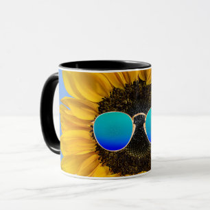 Mug Lunettes de soleil rétro sur tournesol