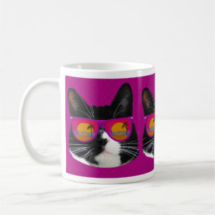 Mug Lunettes de soleil Rocking Tuxedo Chat amusant Art