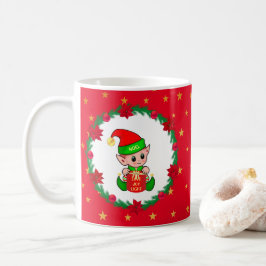 Mug Lutin de Noël, couronne de pin, poinsettias et éto