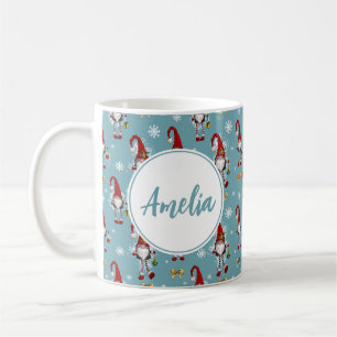 Mug Lutins nordiques de Noël motif bleu avec nom