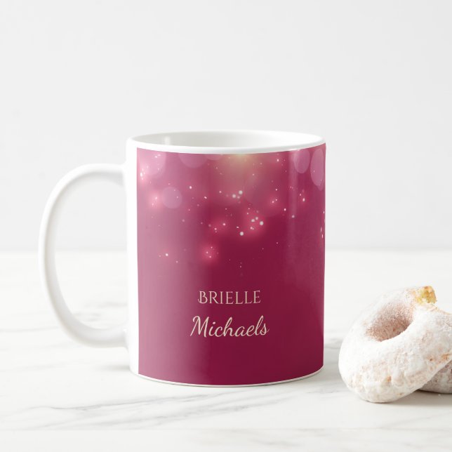 Mug Luxe Bokeh Glamor Rose Foncé Avec Nom (Avec donut)