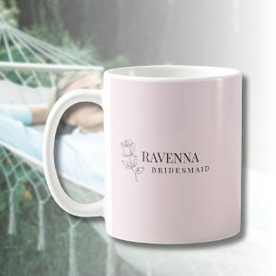 Mug Luxe Rose Rose Pâle Ligne Artistique Nom Personnal