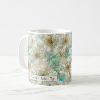 Mug Luxury Jasmine Golden Sage Green Floral Script 