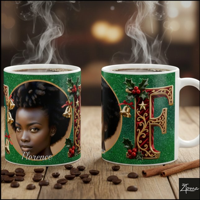 Mug Luxury Red Velvet Gold Christmas Letter F (Créateur téléchargé)