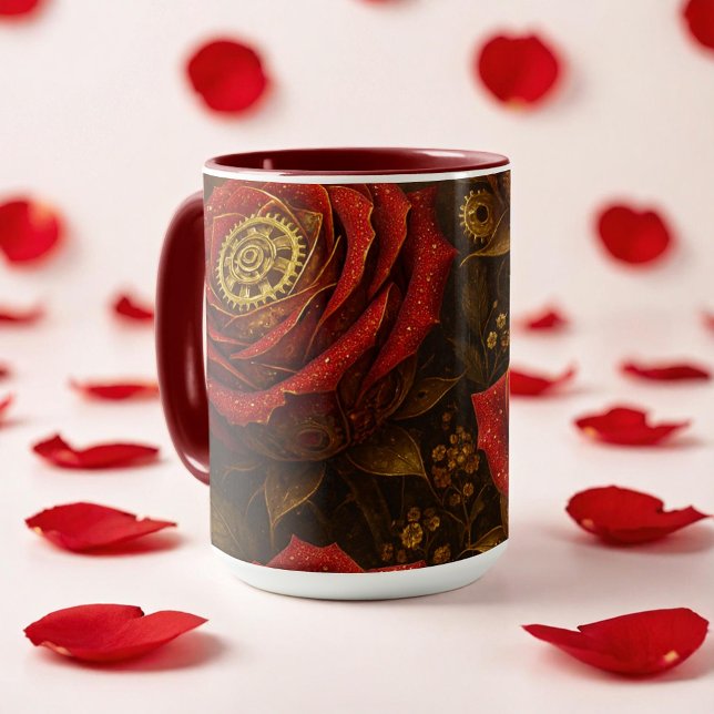 Mug Luxury Steampunk Roses Romantic Gold Gears (Créateur téléchargé)